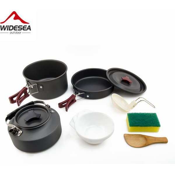 Widesea Camping Cookware Set Outdoor Pot Tableware Kit Cooking Water Kettle Pan Travel Cutlery Utensils Hiking Picnic Equipment