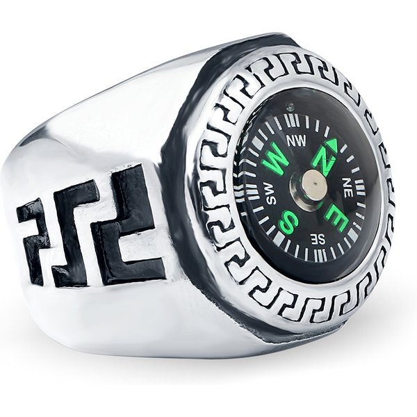 Herrenringe aus Edelstahl mit Kompass, coole Outdoor-Sportringe, gestreift, graviert, Punk-Stil, Biker-Schmuck für Männer