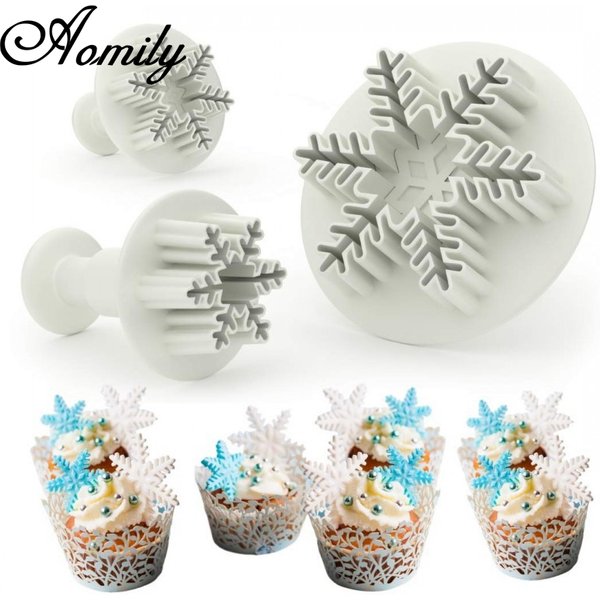 Aomily 3 pièces/ensemble flocon de neige plongeur moule gâteau décoration outil Biscuit emporte-pièce Cupcake moule Fondant coupe pâtisserie Cutter