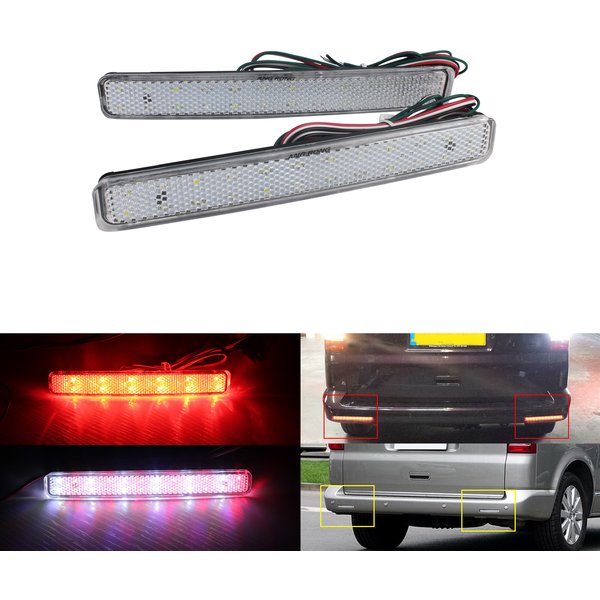 ANGlearG-Réflecteur de pare-chocs arrière à LED pour VW Transporter T5 2003-2011, feu arrière de freinage, lentille transparente