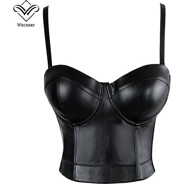 Wechery Frauen Leder Korsett Top Crop Bustier Gothic Bh Push-Up Mieder Sexy Dessous Mieder Party Kurze Camis Plus Größe 6XL