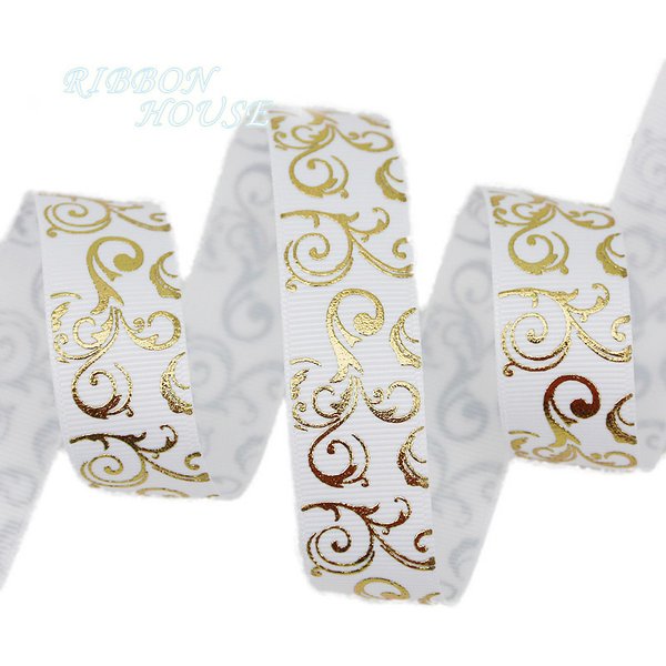 (10 Yards/Lot) 25mm Goldfolie Heißpräge-Grosgrain-Band Geschenk Hochzeitsbänder Rolle Großhandel