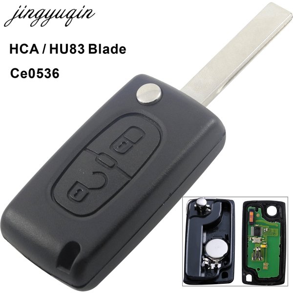 Jingyuqin HCA/Hu83 clé de voiture à distance 2 boutons pour Peugeot 307 3008 308 408 433MHz PCF7961 ID46 CE0536 porte-clés rabattable avec batterie