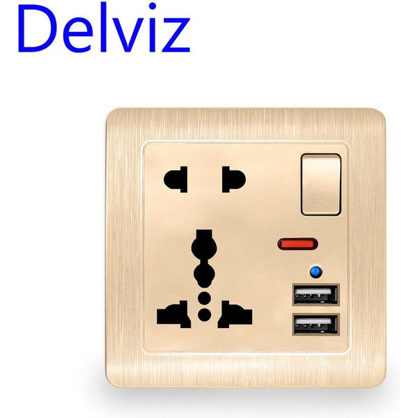 Wall Power USB Socket Switch Control With Light 110~250V Gold/White International universal Panel 13A universal Five Hole Socket