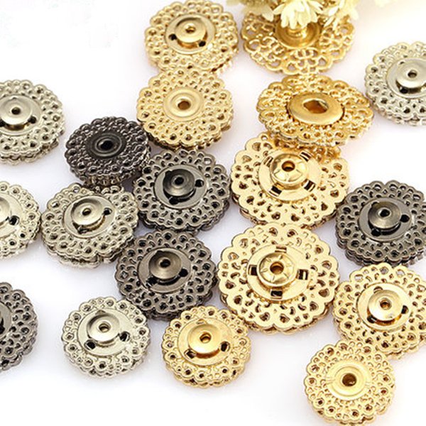 Bouton pression en métal 15mm 18mm 21mm boutons de fermoir fleur creuse boutons de manteau invisibles boucle de costume de mode noir or argent 5 pièces