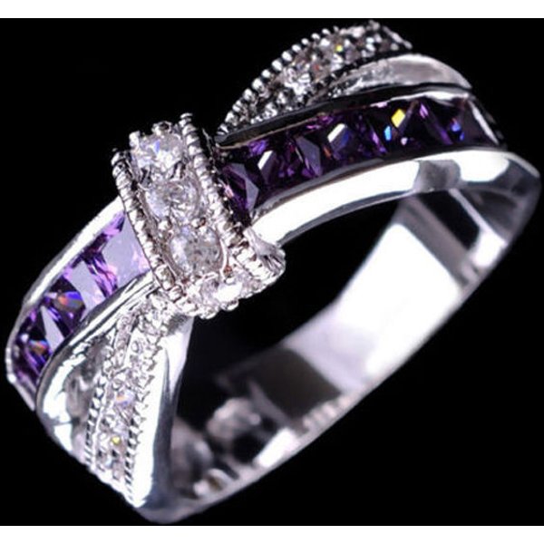 Silver Color Ring wedding Beautiful Pretty Fashion Wedding Party NICE Women Purple Crystal Lady Jewelry