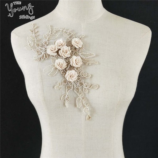 1 pièces fleur dorée brodée dentelle décolleté bricolage col garniture vêtements couture Applique bord de broderie pour fournitures de couture artisanat