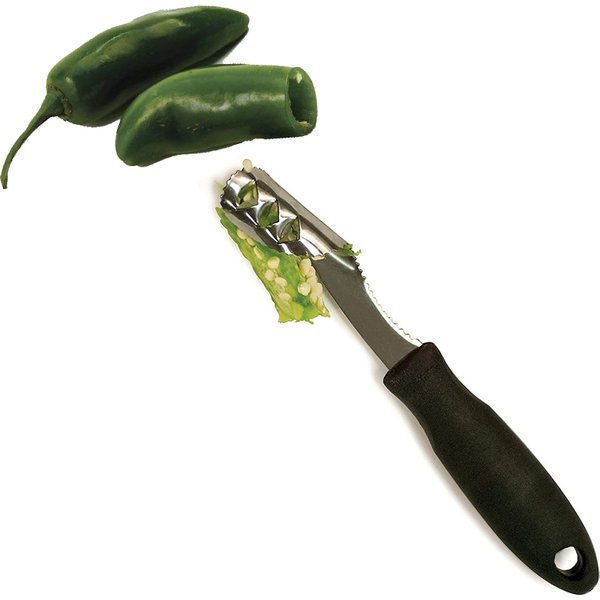 LMETJMA Jalapeno Pfeffer Corer Edelstahl Pfeffer Chili Corer Entferner mit Gezackten Rand Zucchini Gurke Corer KC0276