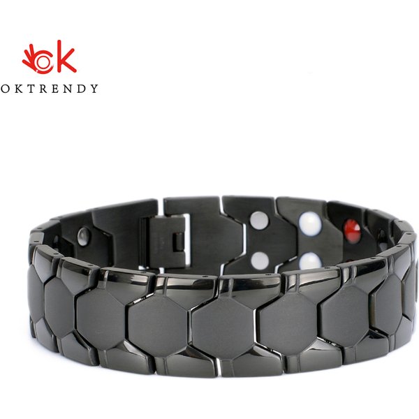 Oktrendy – Bracelet magnétique en acier inoxydable pour hommes, Simple, noir, pour l'arthrite, soins de santé, bijoux cadeaux, nouveau Style