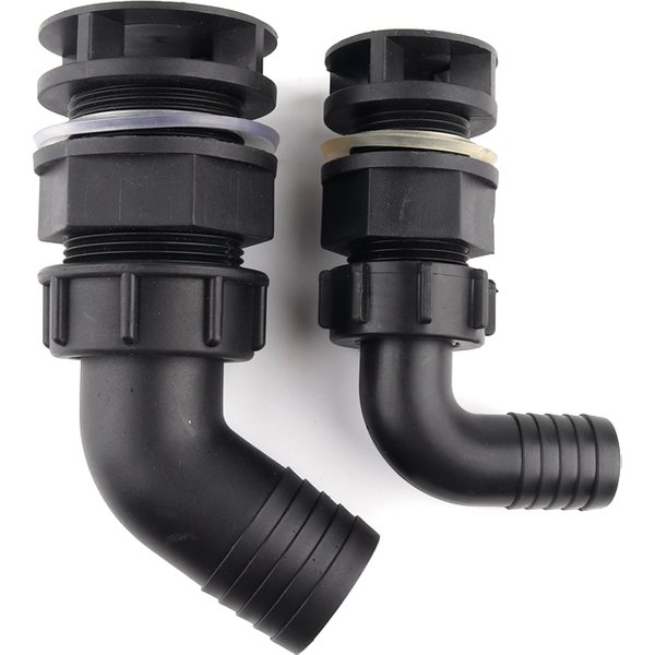 Connecteurs de tuyau de sortie inférieur de seau de 20mm ~ 38mm, connecteur de cloison de coude d'aquarium, Joints d'agitateur de pulvérisateur agricole de vidange