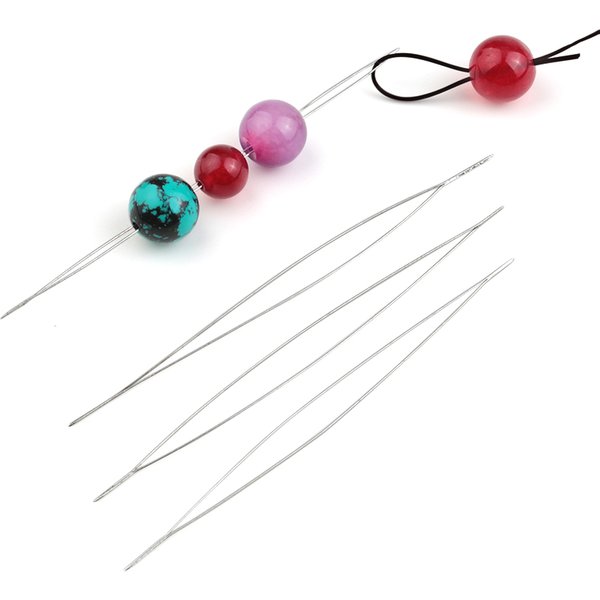 Lot de 5 aiguilles à perler en acier à ressort, 5 tailles, outils de fabrication de bijoux faciles à utiliser, épingles à perler courbées à gros œil pour perles et nacre