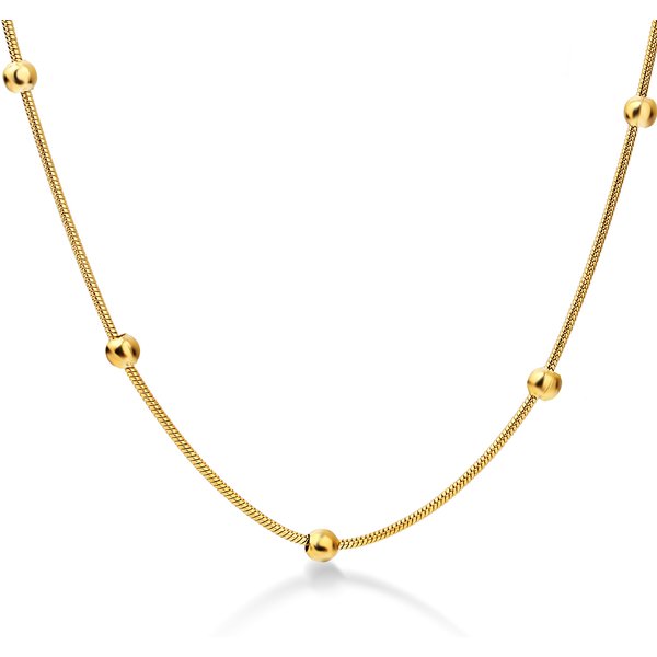 NIBA 316L Stainless Steel Gold-color Round Ball Pendant Necklace Link Chain Necklace Fashion Jewelry For Women or Men