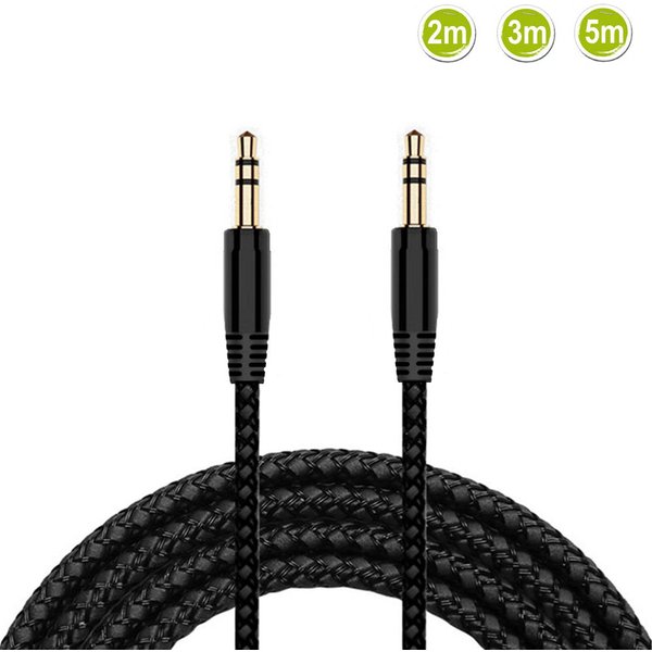 New 2/3/5m Nylon Braid Jack 3.5mm Audio Cable Male Stereo AUX Cable M/M Headphone Cord for iPhone Car Speaker Earphone MP3/4