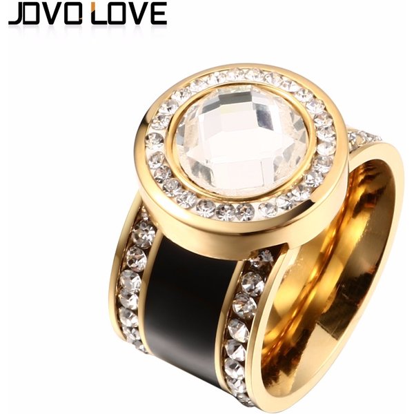 MSX Große CZ Kristall Ringe Für Weibliche Luxus Breite Hochzeit Braut Ringe Gold Farbe Edelstahl Ringe Für Frauen Schmuck