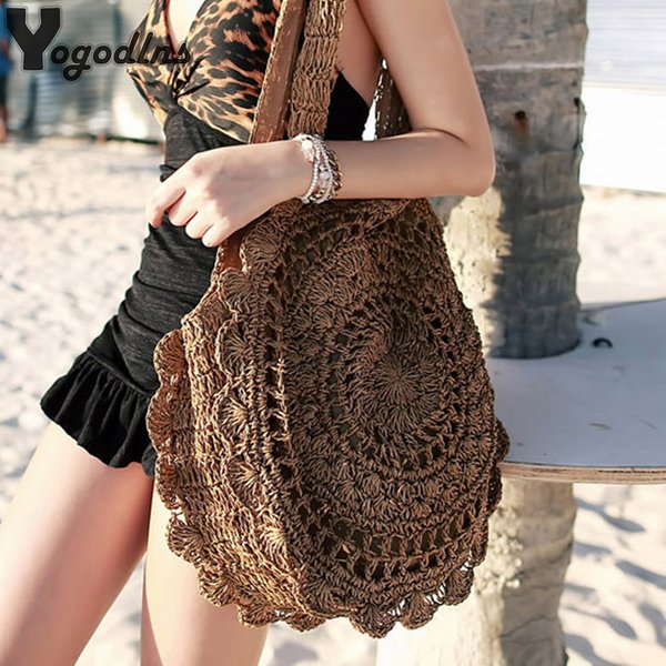 Sacs à main bohème en paille pour femmes, sacs à main de plage circulaires, sacs à bandoulière d'été en rotin tricotés à la main, grand fourre-tout de voyage, nouveau