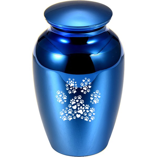 Cercueil en alliage d'aluminium pour animaux de compagnie, grande urne commémorative à empreinte de patte, porte-cendres pour chien et chat, urne de crémation pour animaux de compagnie humains, bleu