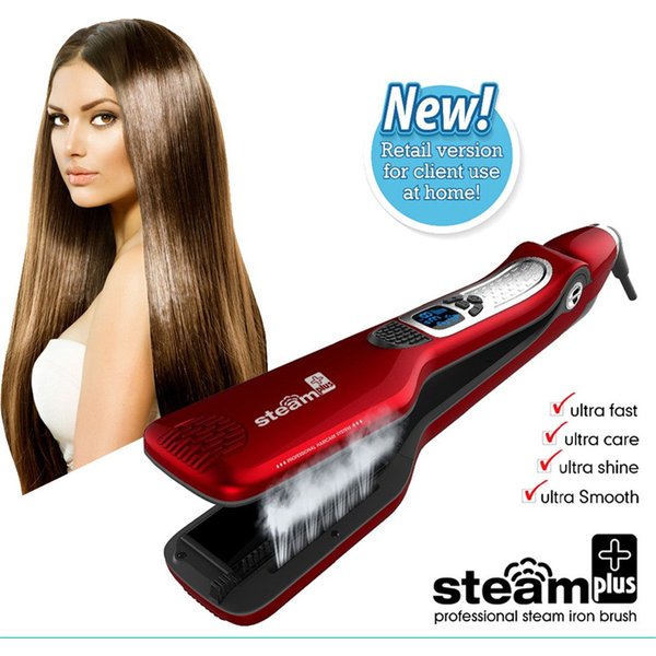 Lisseur électrique à vapeur professionnel en céramique, large fer plat pour friser les cheveux, plaques à cheveux, affichage Lcd, peigne chaud