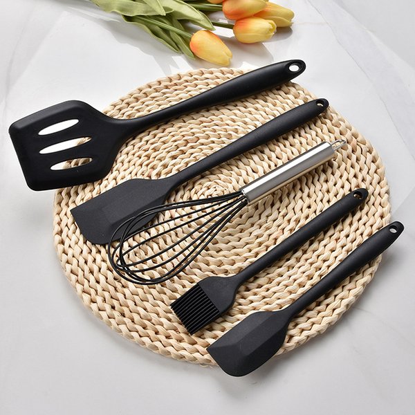 5Pcs Wärme-Beständig Kochen Utensilien Set Nicht-Stick Silikon Spatel Schneebesen Öl Pinsel Turner Creme Schaber Backen set Küche Werkzeug