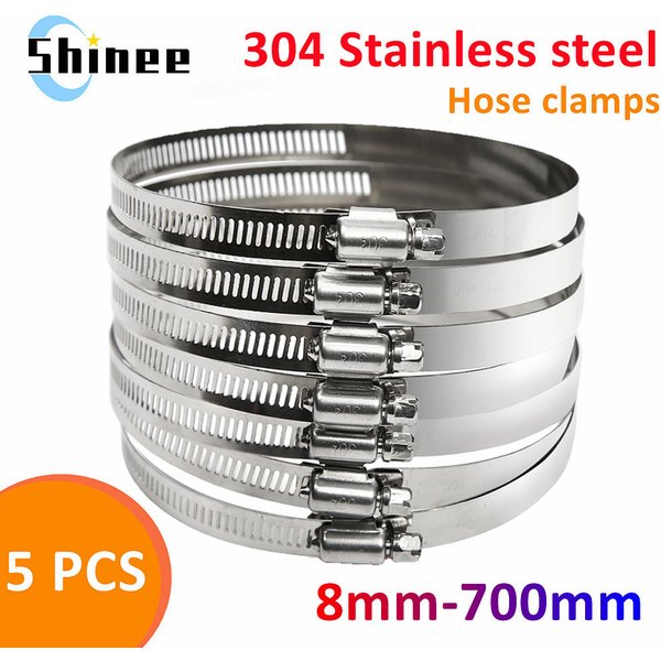 5pcs 8mm-700mm Pipe Clamps Heavy Duty Stainless Steel Hose Clips Car Fuel Hose Pipe Clamps Worm Drive Durable Anti-oxidation