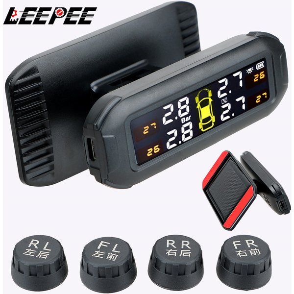 Système de surveillance de la pression des pneus TPMS solaire, avertissement de température, testeur de pression des pneus de voiture, 4 capteurs, outils de Diagnostic, Cartronics