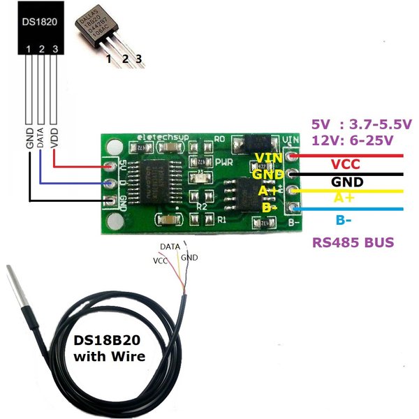 DC 3.7-25V DS18B20 RS485 RS232 TTL Modbus RTU capteur de température Module de moniteur d'acquisition à distance pour Arduino PC PLC MCU