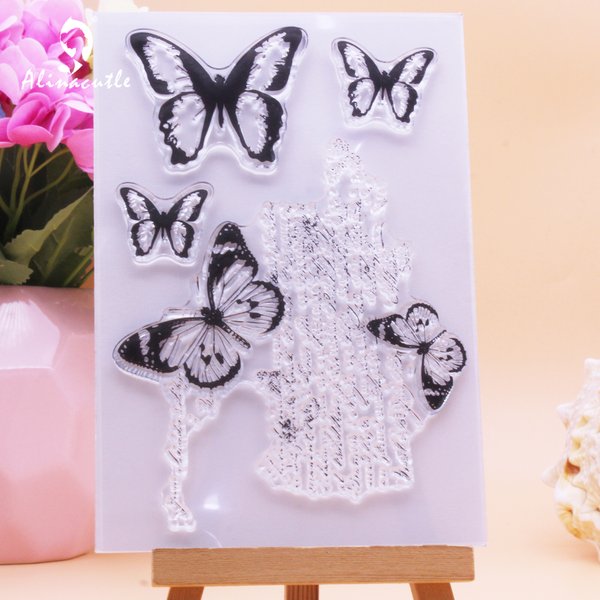 Alinacutle CLEAR STAMPS Letters Butterfly Background DIY Scrapbooking Card Album Paper Craft Rubber Transparent Silicon Stamps