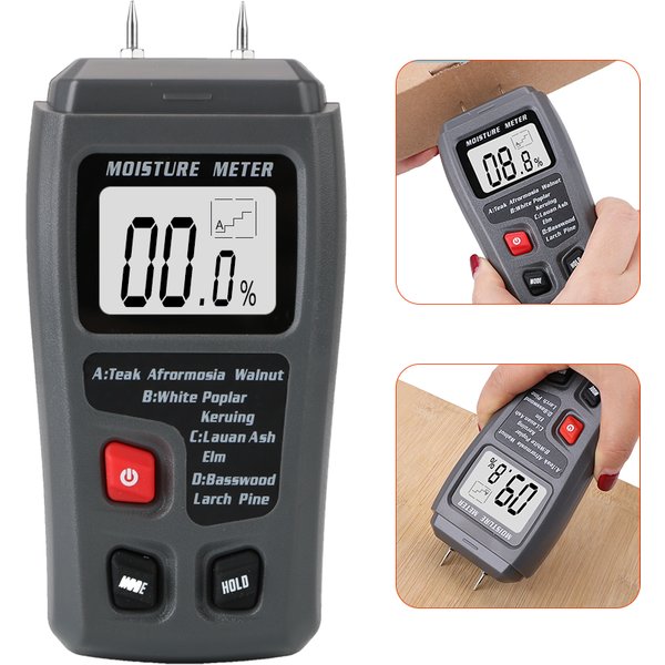 Outil de mesure détecteur d'humidité du bois avec grand écran LCD compteur d'humidité numérique du bois 0-99.9% testeur d'humidité du bois à deux broches