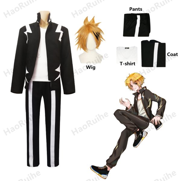 Anime My Hero Academia Kaminari Denki Cosplay Costume Short Wig Hairpin Black Uniform Suit Halloween Party Costume Outfit
