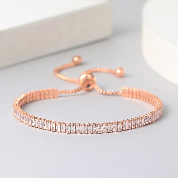ZHOUYANG Bracelets pour femmes 1.5*3mm étincelles Zircon bijoux Rose or couleur à la main amis cadeau mignon bijoux en gros H017