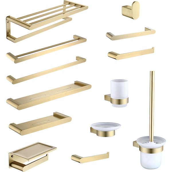 Gold Gebürstet Bad Zubehör Hardware Set Wc Pinsel Halter Papier Halter Handtuch Bar Rack Robe Haken Seifenschale Handtuch Ring