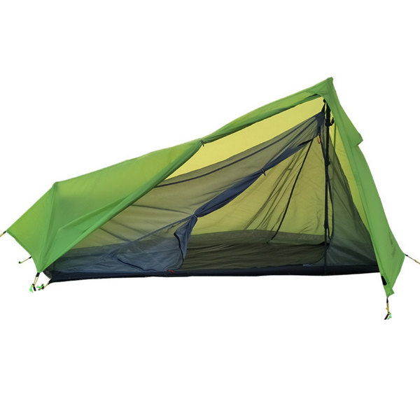 Tente de camping en plein air ultralégère sans tiges, 3 saisons, revêtement en nylon et silicone 15D, double couche pour 1 hypothèque, seulement 610g, couleur verte