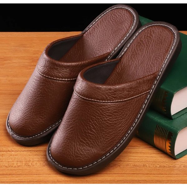 Chaussures d'intérieur en Faux cuir pour hommes, pantoufles de chambre bleues, diapositives concises, Mules en fourrure, pantoufles de maison, automne et hiver, 47 48