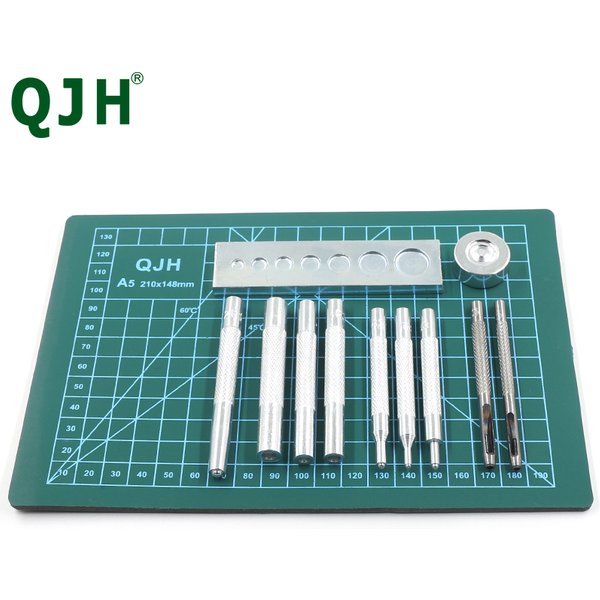 QJH 12Pcs Punch Leather Tool Hole Punch Buttons Set Pressing Studs, Rivets and Grommets Snap Rivet Setter Base Kit Set Snap Rive