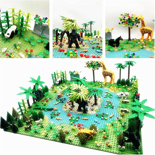 MOC RainForest Tiere Dschungel Bausteine Spielzeug Bush Blume Baum Pflanzen Bausteine Kompatibel Stadt Grundplatte Ziegel