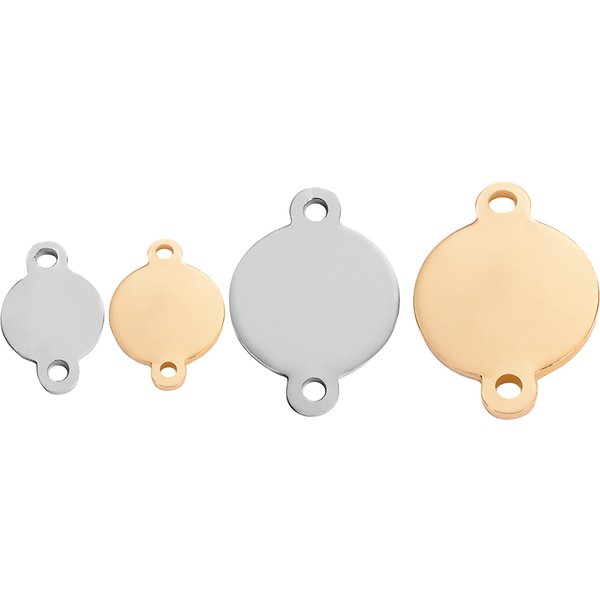 Pendentif à breloques en acier inoxydable, connecteur circulaire, étiquette vierge à 2 trous, bijoux de bricolage, vente en gros, 50 pièces par lot
