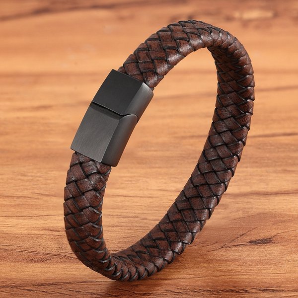 XQNI – combinaison de bijoux à la mode pour hommes, couleur marron, cuir, boucle en acier inoxydable, Bracelet pour hommes, cadeau Simple d'anniversaire, offre spéciale
