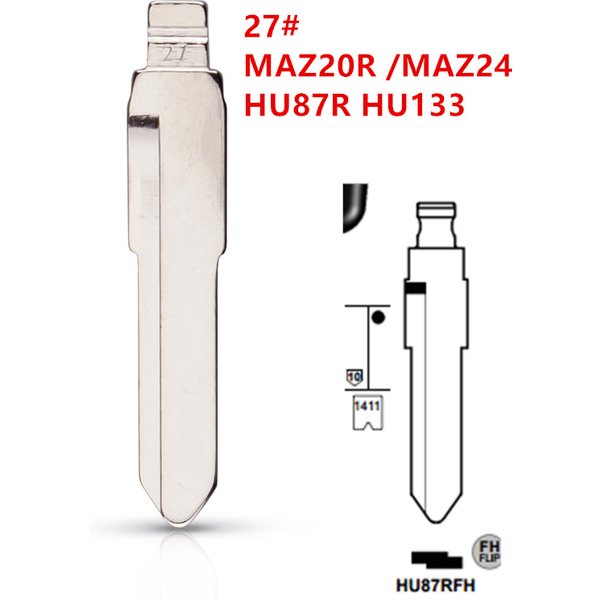 10 pièces lame de clé en métal rabat non coupée 27 # MAZ20R MAZ24 HU87R HU133 pour mazda suzuki pour KD keydiy xhorse VVDI télécommandes universelles No.27