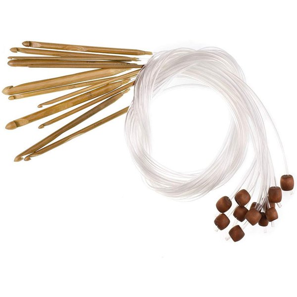 12pcs Carbonized Natural Bamboo Carpet Crochet Hooks Set Carpet Rug Weave Knitting Needles