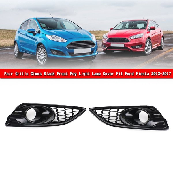 Areyourshop 1 Paar Kühlergrill Gloss Schwarz Front Nebel Licht Lampe Abdeckung Fit Für Ford Fiesta 2013-2017 C1BB15A298AA C1BB15A299AA auto