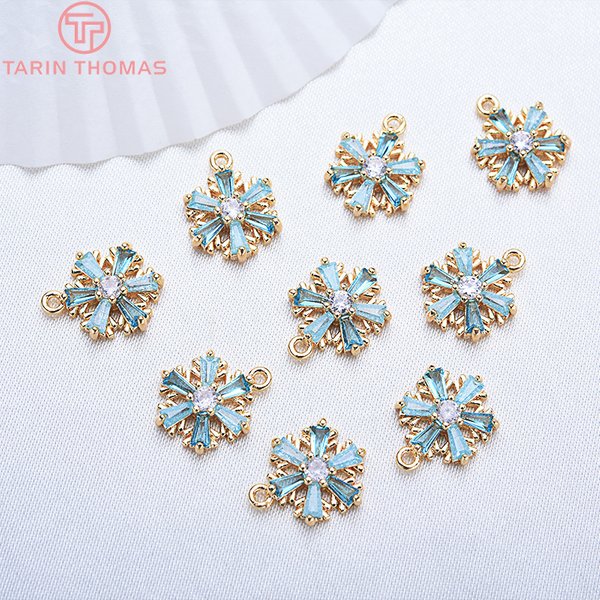 (913) 4 pièces de pendentifs breloques flocon de neige en laiton couleur or 24K avec zircon, 13x10MM, accessoires de bricolage de haute qualité
