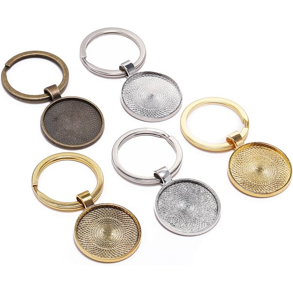 5 pièces/lot porte-clés avec pendentif lunette vierge ajustement 25mm camée verre Cabochon Base réglage bricolage porte-clés porte-clés fournitures pour bijoux