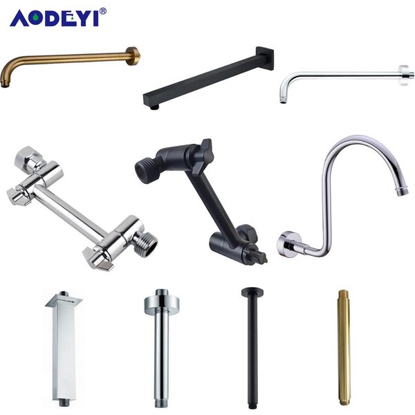 Bras de Douche en Laiton Noir G1/2, Extension Murale, Montage au Plafond, Tuyau de macro pour Ensemble, Barre de Support Rapide, Accessoires en Or Brossé