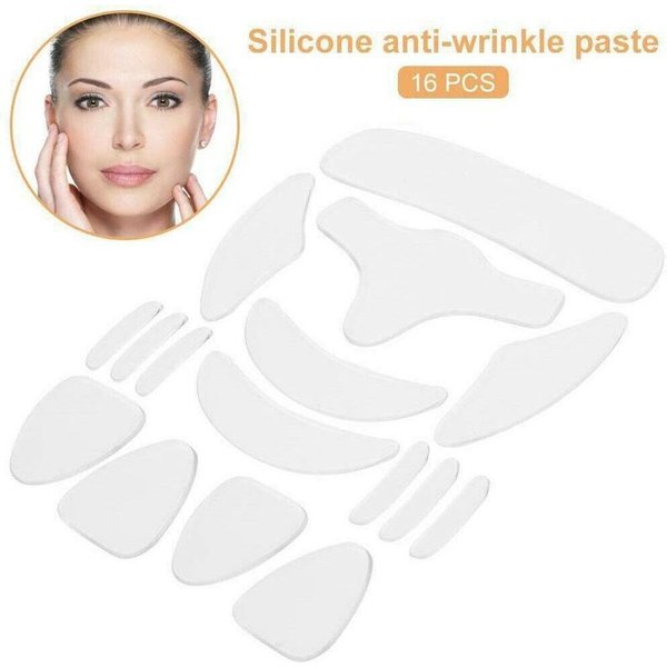 Patchs en Silicone réutilisables, 16 pièces, tampons Anti-rides, autocollant pour l'élimination des rides du visage, le front, le cou et les yeux, Patch de soins pour la peau