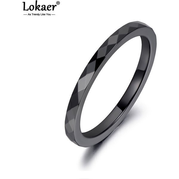 Lokaer Trendy 2mm Black & White Cutting Ceramics Rings Jewelry Classic Wedding Engagement Rings For Women Anneaux Anillos R19051