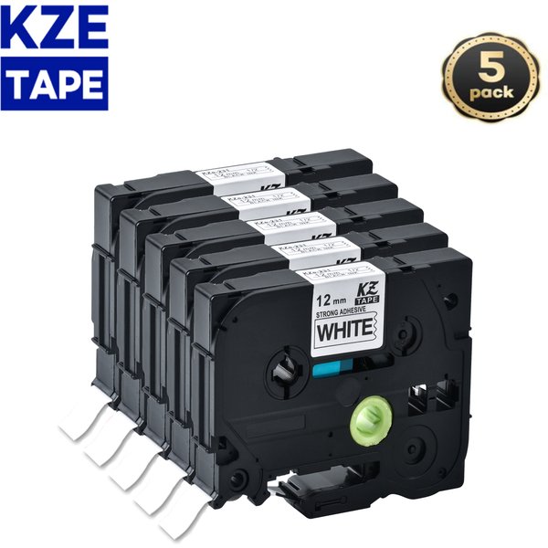 5 pièces 12mm 231 noir sur blanc bandes d'étiquettes adhésives fortes laminées compatibles Brother Tze-S231 Tze S231 tze S631for P-touch PT