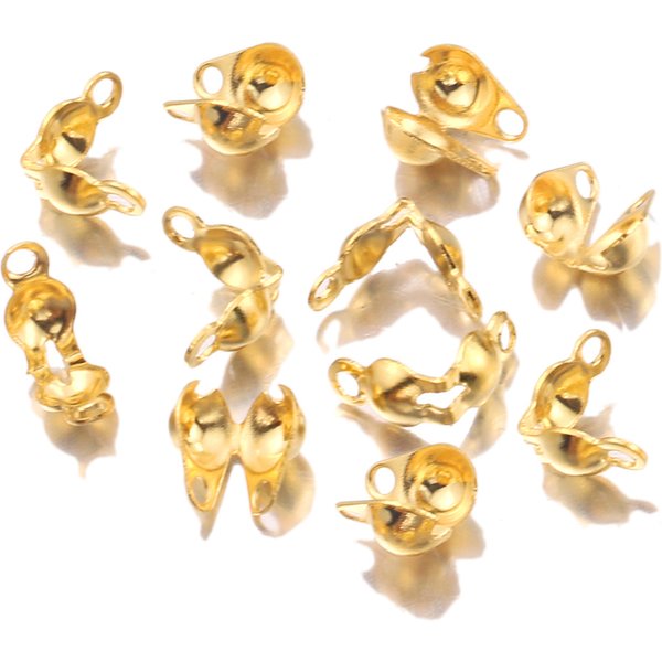 Raccord de fermoir en acier inoxydable, 50 pièces/lot, raccord de chaîne à billes, sertissage d'extrémité Calotte, connecteur de perles pour bricolage, fabrication de bijoux