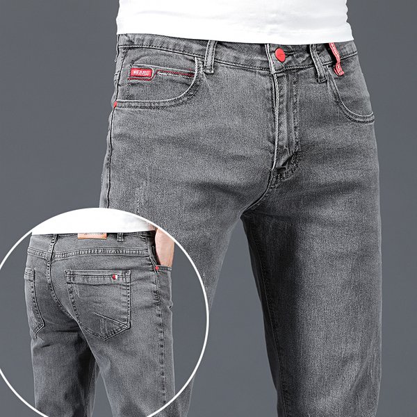 New Fashion Brand Slim Gray Blue Skinny Jeans Men Business Casual Classic Cotton Trend Elastic Youth Pencil Denim Trousers