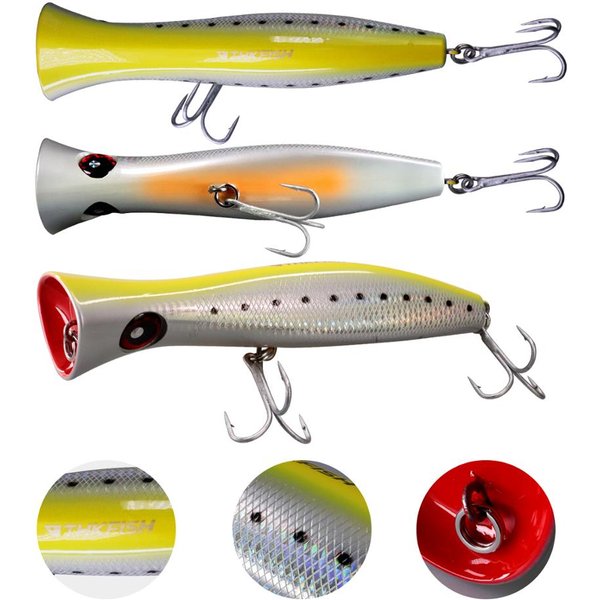 1 pièces 120g Popper leurre de pêche eau salée GT en mer grand jeu haut eau thon leurres Popper leurre flottant avec crochets VMC