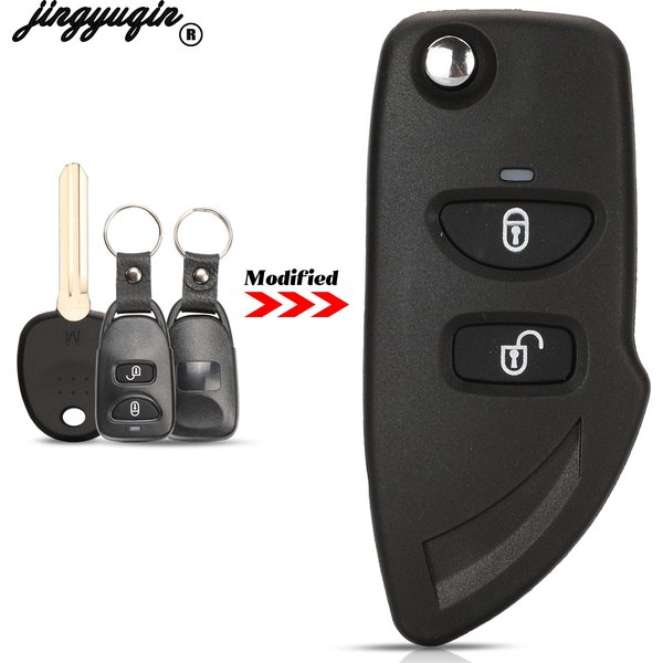 Jingyuqin 2-Tasten-Schlüsselgehäuse, modifiziert für Hyundai Santa Fe 2006-2012, passend für KIA, Smart-Fernbedienung, mit ungeschnittenem rechten Schlüsselblatt