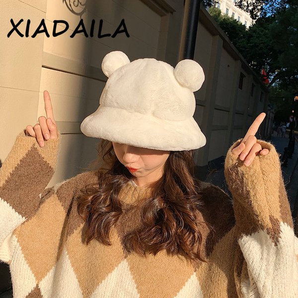 Mode automne hiver léopard fourrure seau chapeau ours oreille boule en peluche pêcheur chapeau doux chaud épais bassin chapeau Protection seau chapeaux